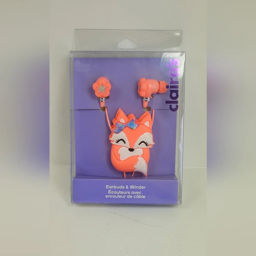 Claire's Fox Earbuds with Winder - Orange and Pink